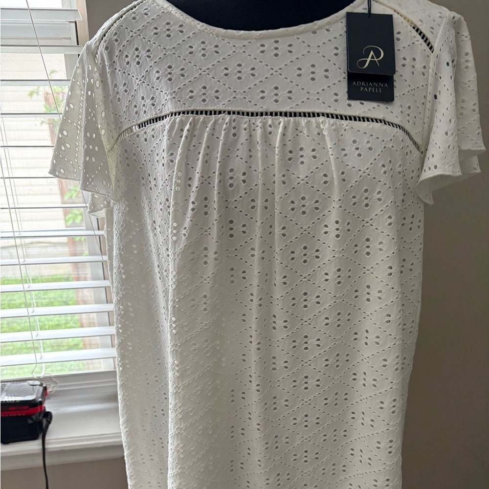 Adrianna Papell Ivory Eyelet Blouse Sz 1x